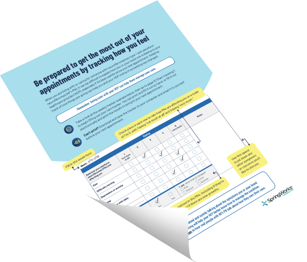 To make the most out of conversations with your HCP, you may find it helpful to track your symptoms between visits and be prepared with questions to ask.